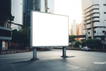 imposing empty billboard stands as a silent sentinel amidst the bustling cityscape, ready to broadcast a visionary message