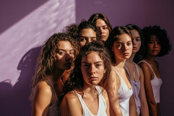 Obraz premium The power of Diversity: A portrait capturing the beauty of women from diverse races, ethnicities, and beliefs, celebrating the rich tapestry of skin tones and the joy of unity.