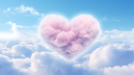 Heart shaped cotton candy clouds with blue sky background. Valentine's day concept.