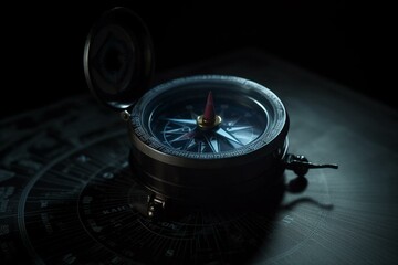 dark compass with illumination - strategy. Generative AI - obrazy, fototapety, plakaty