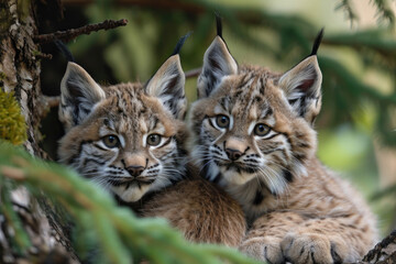 Naklejka na ściany i meble The playful and adorable expressions of lynx cubs up close