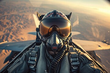 Fighter pilot from the front in flight.