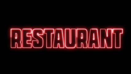 Fototapeta na wymiar 4K Ultra Hd. Restaurant tex. Neon and blue electric effect on letters. Online shop, blog, web, cafe, hotel. Restaurant neon sign.
