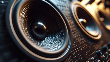 High-fidelity speaker emits sound waves in studio. - obrazy, fototapety, plakaty