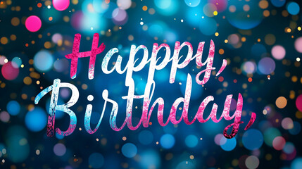 Funky Typography Fiesta: Bold and vibrant typography in a festive arrangement, adding a modern and lively touch to a birthday card for "Happy Birthday," greeting card, blurred back