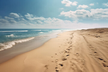 Fototapeta na wymiar Seascape. Sandy beach and sea. AI generated