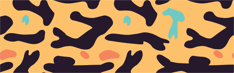 Figures of balance, plants, nature, sun, moon. Long horizontal banner. Template banner design. Hand painted abstract graphic template. Seamless.