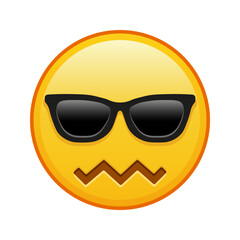 Expression of shame face with sunglasses Large size of yellow emoji smile - obrazy, fototapety, plakaty