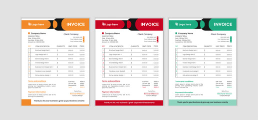 digital marketing corporate invoice design with three colors variation