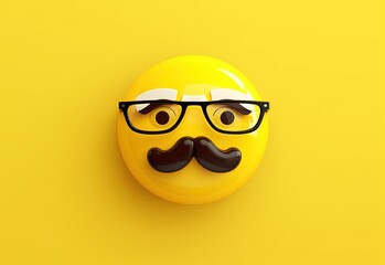 A happy and laughing emoticon with a mustache. Social media and communications concept. Abstract emotional face. Facial expression. Sphere. Illustration for banner, poster, cover, brochure, etc - obrazy, fototapety, plakaty