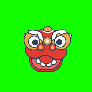 Máscara Barongsai: Ilustración vectorial animada sobre fondo verde