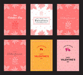 Set of greeting cards for Valentine's Day. Happy Valentines Day greeting cards. Valentine's day seamless banner. stickers for Valentine's day. Valentine cards set. Vector illustration.