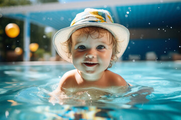 Fototapeta na wymiar Toddler Enjoying Summer Pool Time.