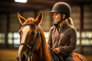 Equestrian Training Inside Riding Arena.