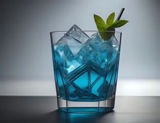 blauer Cocktail mit Minze - obrazy, fototapety, plakaty