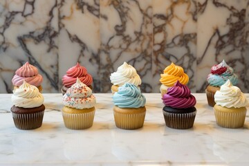 Cupcakes on marble. Generative AI