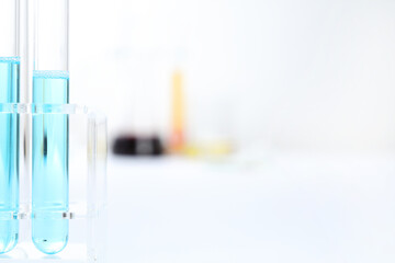 Laboratory equipment on a laboratory table on a white background during the experiments
