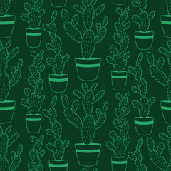 Pattern of cacti in pots. Natural pattern. Vector illustration. For print.