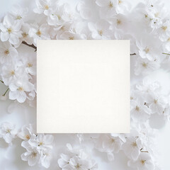 桜の花の背景に白いメッセージカード