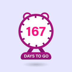 167 Days to go. Countdown timer. Clock icon. 167 days left to go Promotional banner Design