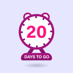 20 Days to go. Countdown timer. Clock icon. 20 days left to go Promotional banner Design