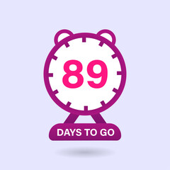 89 Days to go. Countdown timer. Clock icon. 89 days left to go Promotional banner Design