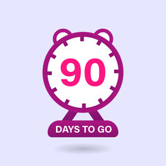 90 Days to go. Countdown timer. Clock icon. 90 days left to go Promotional banner Design