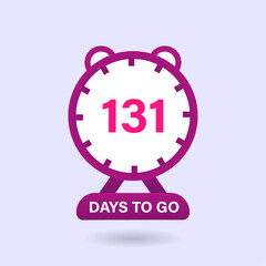 131 Days to go. Countdown timer. Clock icon. 131 days left to go Promotional banner Design