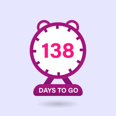 138 Days to go. Countdown timer. Clock icon. 138 days left to go Promotional banner Design