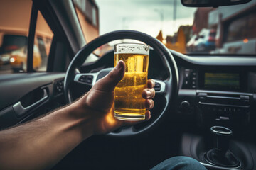 Alcohol abuse in a vehicle: Violation of transportation laws. - obrazy, fototapety, plakaty
