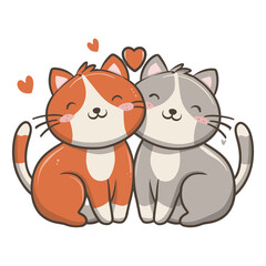 graphics of two  cats in love hugging each other and red hearts