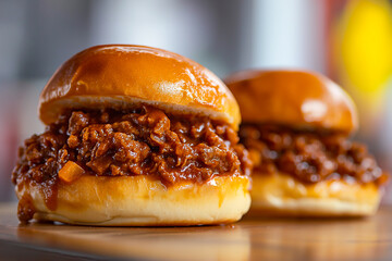 tasty sloppy joe burger, close up