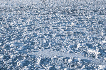 Ice texture background. Frozen river in winter