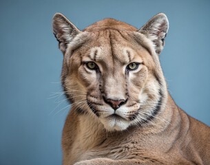 Cougar. Isolated on blue pastel background