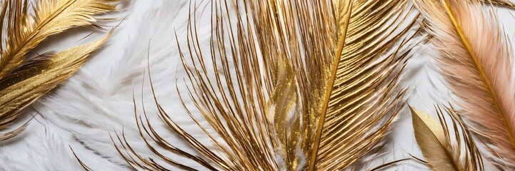 Header, golden-white fluffy feathers background