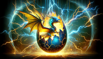 Dragon eggs. Electrifying Emergence of Lightning Dragon from Orb 4k wallpaper, wall art, Fantasy Cool Background