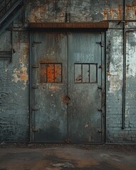 Texture walls and rusty metal door background, conveying an urban and industrial vibe.