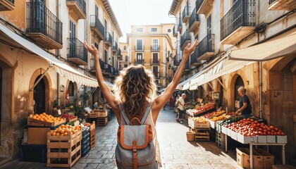 Backpacker tourist in Spain - Solo travel experience in the old town streets
