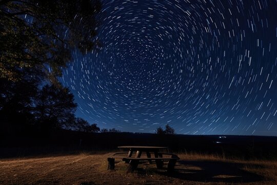 Long exposure for star trails with starlit night sky