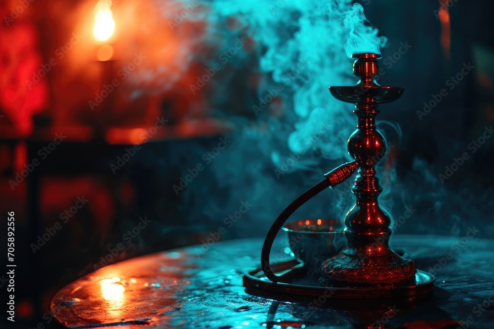 Poster A hook on a table with smoke emanating from it. Suitable for various concepts and designs