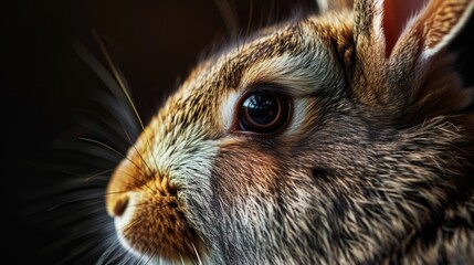 A detailed close up view of a rabbit's face. Perfect for animal lovers and nature enthusiasts