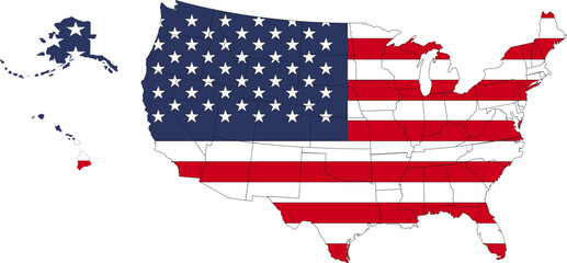 States of America territory on white background. USA flag. Separate states. Vector illustration