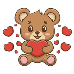 brown teddy bear with red hearts graphics for valentine's day