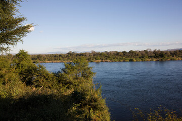 Zambia Zambezi river landscape on a sunny winter day