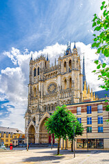 Amiens Cathedral Basilica of Our Lady Roman Catholic Church on Place Notre Dame square in old...