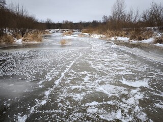 frozen river in winter Ukraine