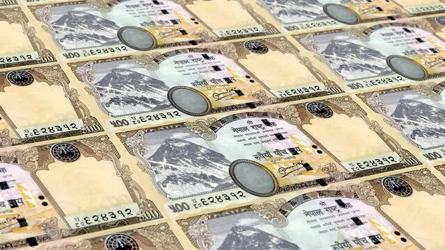 Nepal Nepalese Rupee 500 Banknotes Money Printing House, Printing Five Hundred Nepalese Rupee, Printing Press Machine Print out Nepalese Rupee, Being printed by currency press machine 500 Nepalese