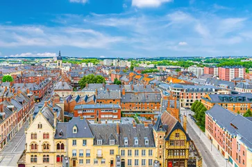 Foto op Plexiglas Aerial panoramic view of Amiens historical city centre with roofs of old buildings, panorama of Amiens cityscape amazing view, Somme department, Hauts-de-France Region, Northern France © Aliaksandr