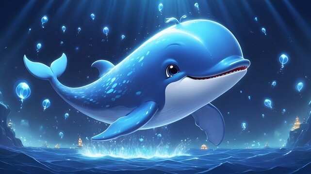 Cute baby dolphin, baby animals, baby fishes in the sea, Generated by AI