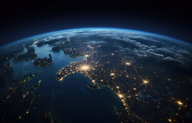 Fototapeta na wymiar An image of earth at night from space.